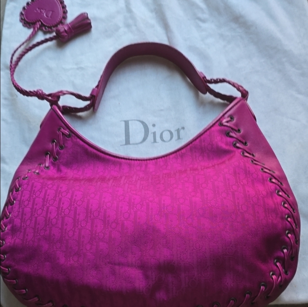 Christian Dior Magenta Oblique Monogram Canvas and Leather Trim 2007 Hobo Bag - Picture 12 of 12